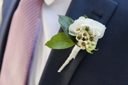 Custom Silk Flower Boutonniere for Wedding Party, Groom, Groomsmen, Ring Bearer – Faux Floral Accent