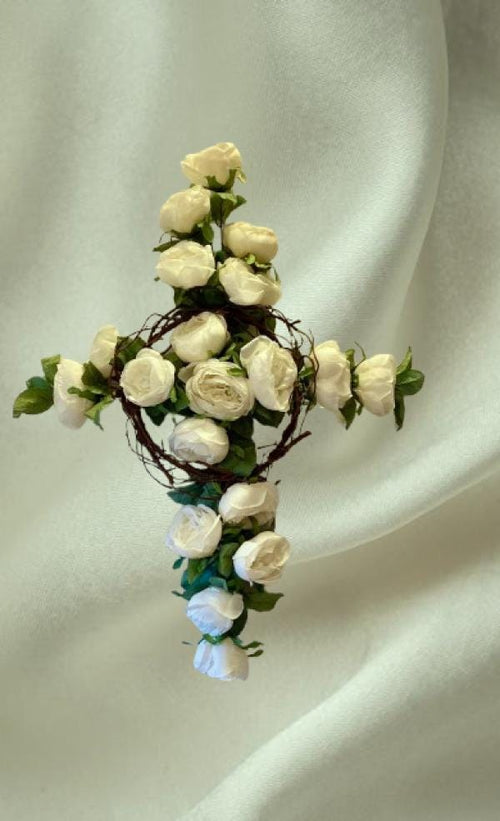 Cross Wreath, Roses, Crown of Thorns, Christian Wall Art, Church Wedding Decor, Baby Nursery