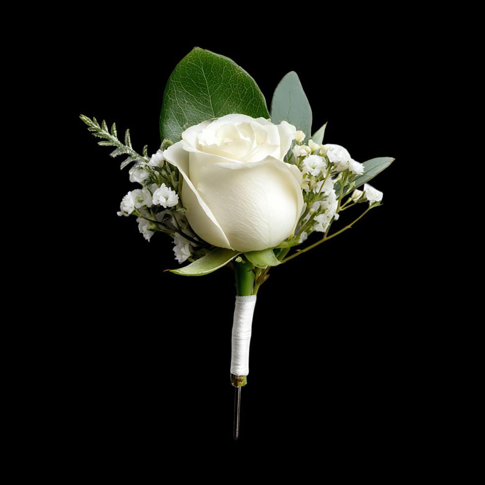 Custom Silk Flower Boutonniere for Wedding Party, Groom, Groomsmen, Ring Bearer – Faux Floral Accent